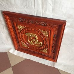 Tranh Gỗ Chữ Tâm Thư Pháp Dát Vàng Vuông 61cm